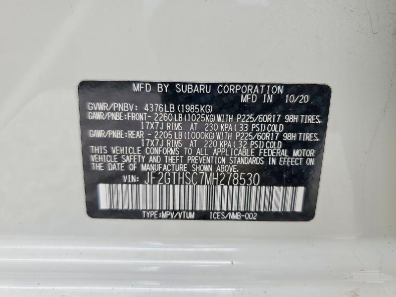 2021 Subaru Crosstrek მანქანა იყიდება აუქციონზე, vin: JF2GTHSC7MH278530, აუქციონის ნომერი: 60593566