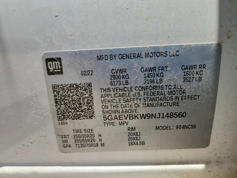 2022 Buick Enclave მანქანა იყიდება აუქციონზე, vin: 5GAEVBKW9NJ148560, აუქციონის ნომერი: 60598766