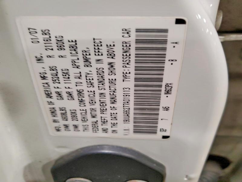 60754976 :رقم المزاد ، 19UUA66277A019113 vin ، 2007 Acura Tl مزاد بيع
