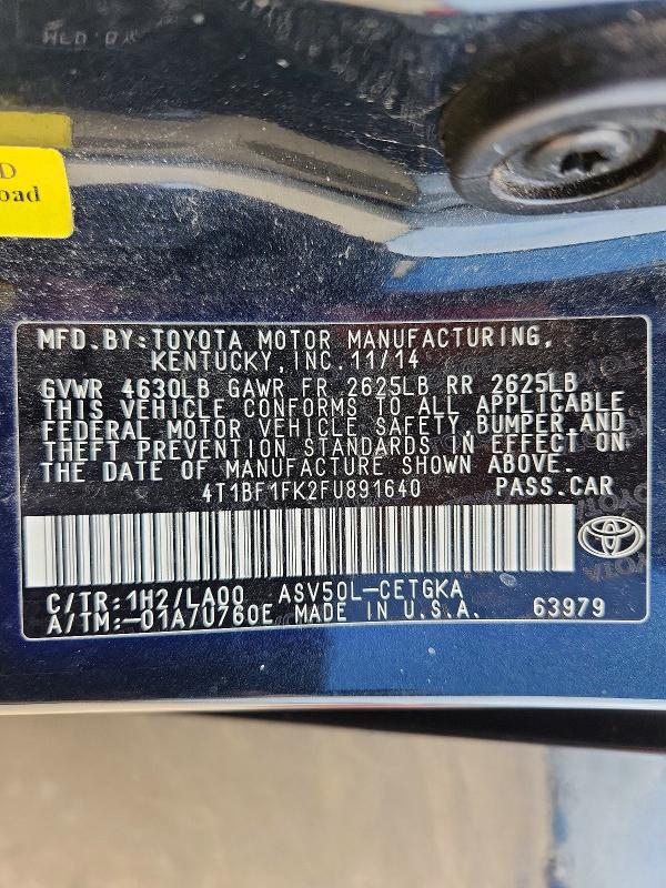 Продажа на аукционе авто 2015 Toyota Camry, vin: 4T1BF1FK2FU891640, номер лота: 61178936