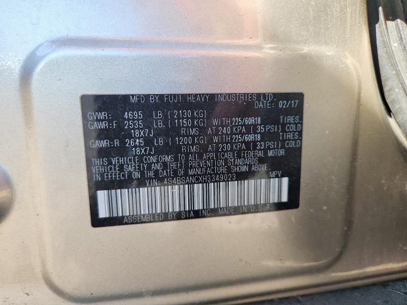 Aukcja sprzedaży 2017 Subaru Outback, vin: 4S4BSANCXH3349023, numer aukcji: 61602946