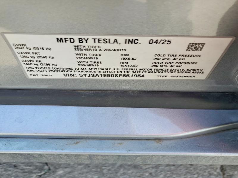 Aukcja sprzedaży 2025 Tesla Model S, vin: 5YJSA1E50SF551954, numer aukcji: 61695476