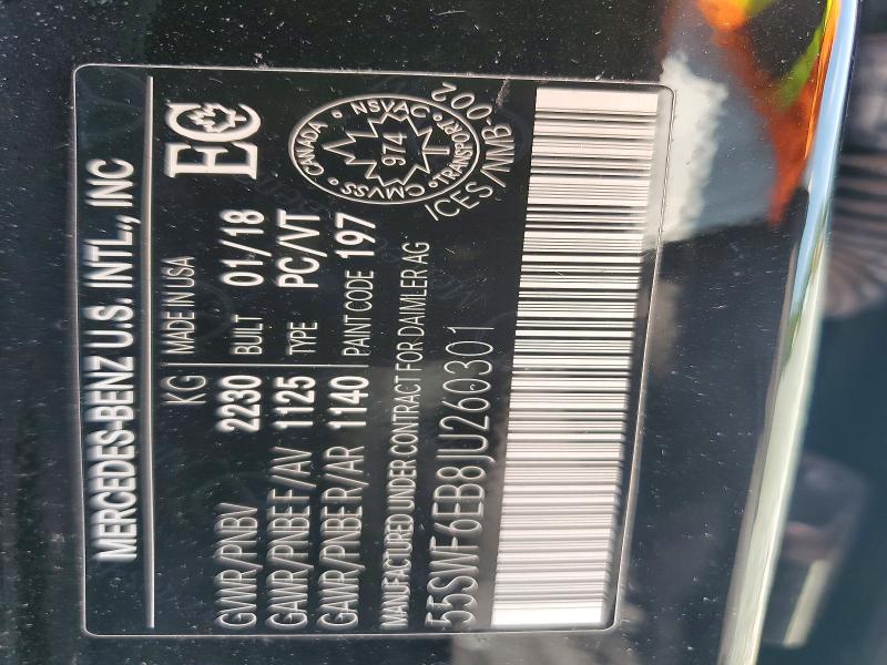 61763916 :رقم المزاد ، 55SWF6EB8JU260301 vin ، 2018 Mercedes-benz C مزاد بيع