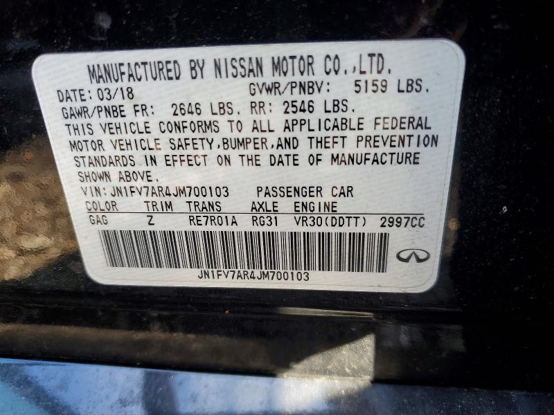 2018 Infiniti Q50 მანქანა იყიდება აუქციონზე, vin: JN1FV7AR4JM700103, აუქციონის ნომერი: 62643186