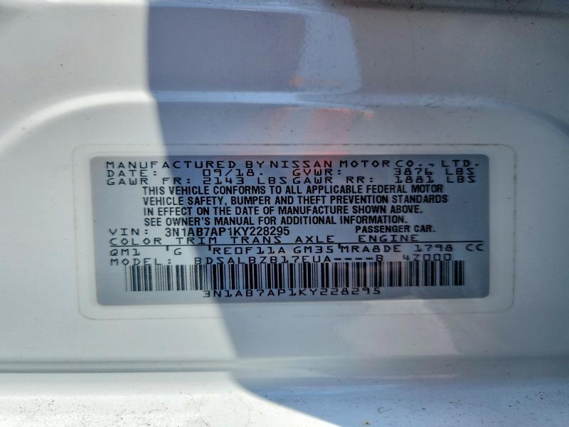 Продаж на аукціоні авто 2019 Nissan Sentra, vin: 3N1AB7AP1KY228295, номер лоту: 59798156