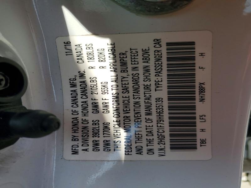 Aukcja sprzedaży 2017 Honda Civic, vin: 2HGFC1F79HH635139, numer aukcji: 61723196