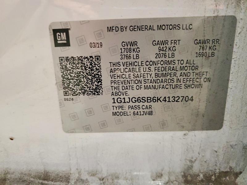 59290276 :رقم المزاد ، 1G1JG6SB6K4132704 vin ، 2019 Chevrolet Sonic مزاد بيع