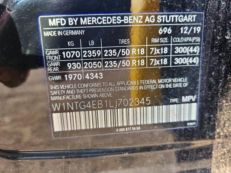 62460696 :رقم المزاد ، W1NTG4EB1LJ702345 vin ، 2020 Mercedes-benz Gla مزاد بيع