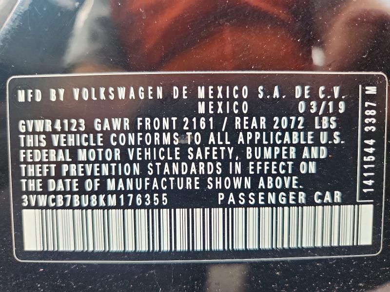 Продаж на аукціоні авто 2019 Volkswagen Jetta, vin: 3VWCB7BU8KM176355, номер лоту: 62956386