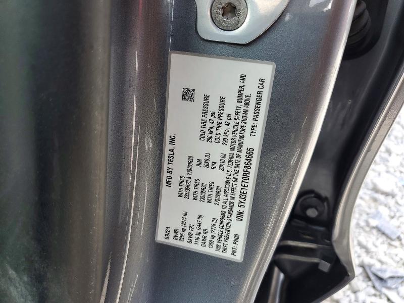 62845716 :رقم المزاد ، 5YJ3E1ET0RF864665 vin ، 2024 Tesla Model 3 مزاد بيع