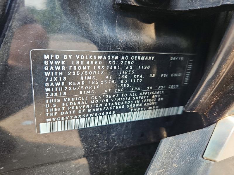 62347506 :رقم المزاد ، WVGBV7AX5FW609889 vin ، 2015 Volkswagen Tiguan مزاد بيع