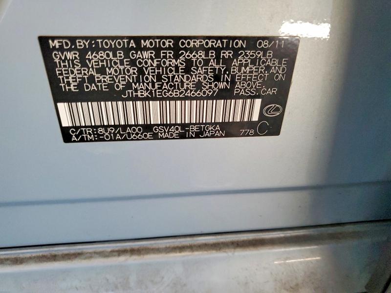 Aukcja sprzedaży 2011 Lexus Es, vin: JTHBK1EG6B2466097, numer aukcji: 60866966