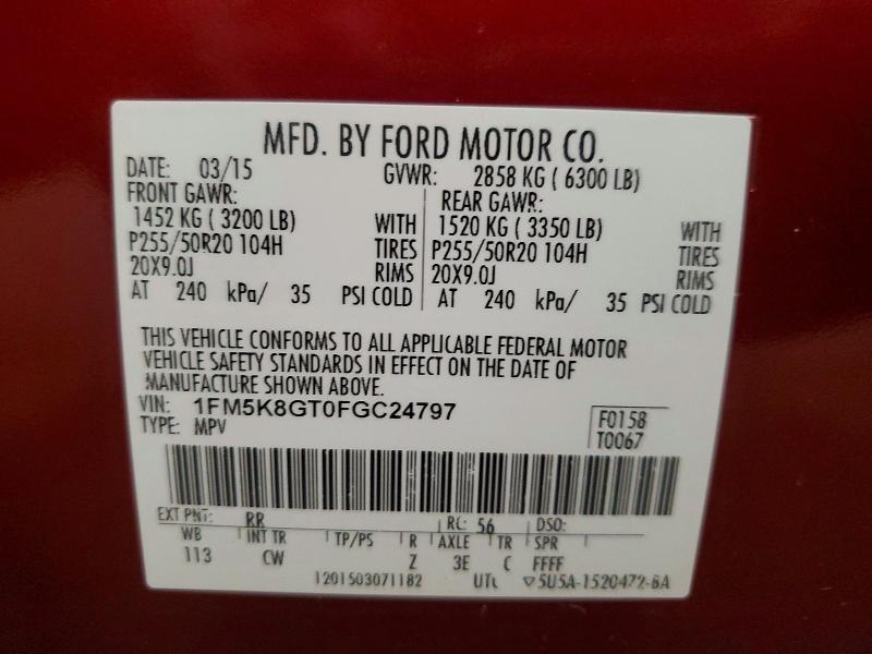 Продаж на аукціоні авто 2015 Ford Explorer, vin: 1FM5K8GT0FGC24797, номер лоту: 61956106