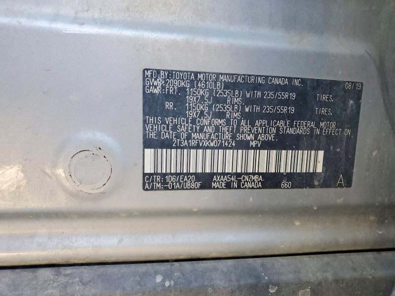 60234026 :رقم المزاد ، 2T3A1RFVXKW071424 vin ، 2019 Toyota Rav4 مزاد بيع