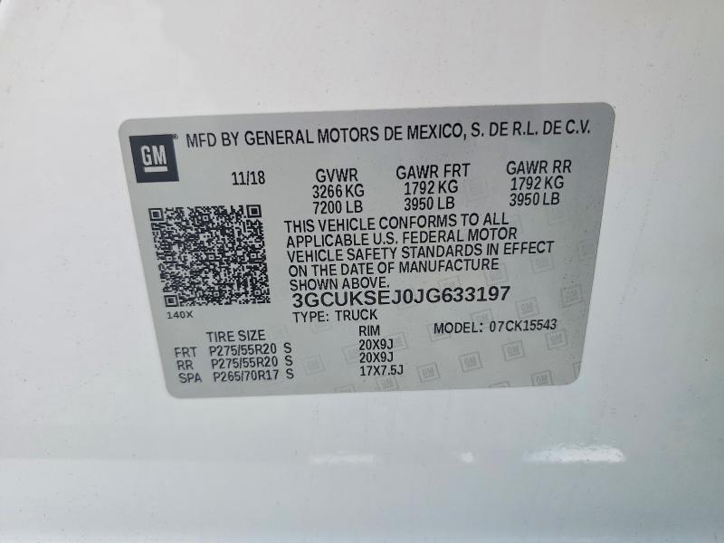 2018 Chevrolet Silverado მანქანა იყიდება აუქციონზე, vin: 3GCUKSEJ0JG633197, აუქციონის ნომერი: 60031256