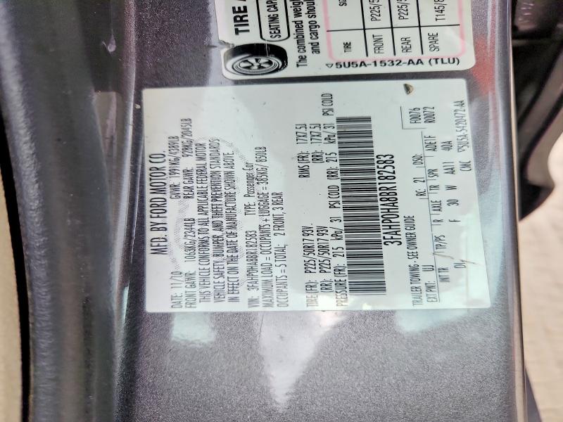 2011 Ford Fusion მანქანა იყიდება აუქციონზე, vin: 3FAHP0HA8BR182583, აუქციონის ნომერი: 60115726