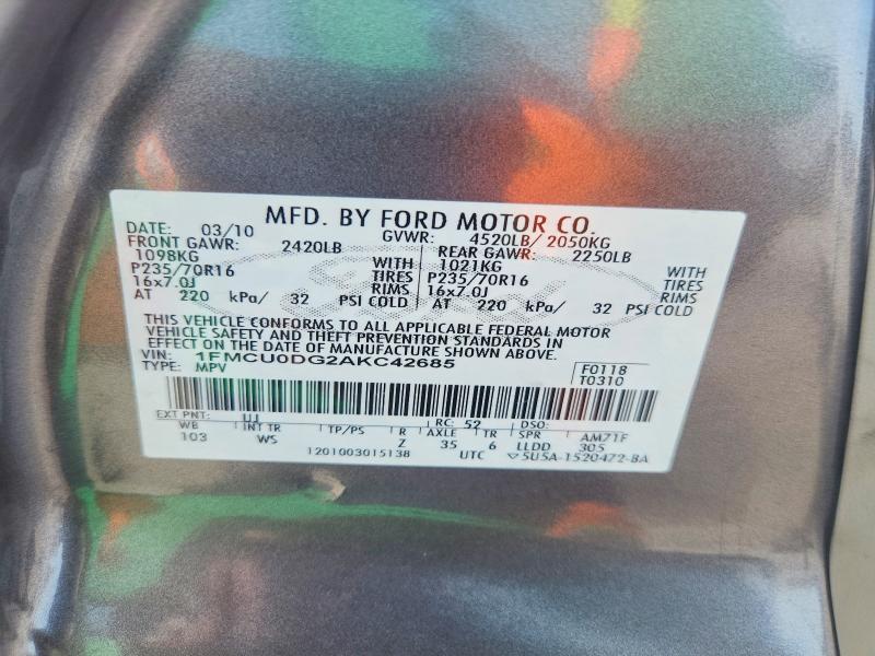 2010 Ford Escape მანქანა იყიდება აუქციონზე, vin: 1FMCU0DG2AKC42685, აუქციონის ნომერი: 60990216