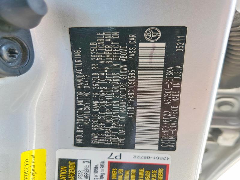 62225656 :رقم المزاد ، 4T1BF1FK9CU090585 vin ، 2012 Toyota Camry مزاد بيع
