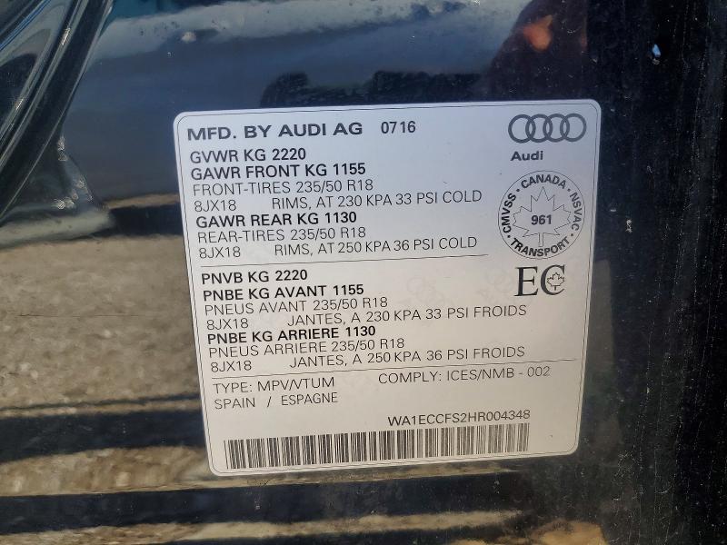 Aukcja sprzedaży 2017 Audi Q3, vin: WA1ECCFS2HR004348, numer aukcji: 60025096