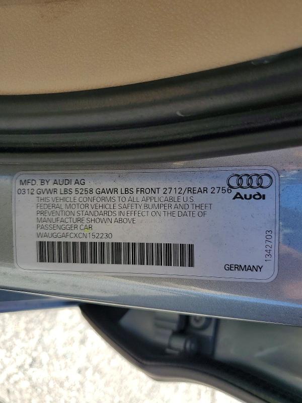 2012 Audi A6 მანქანა იყიდება აუქციონზე, vin: WAUGGAFCXCN152230, აუქციონის ნომერი: 59265806