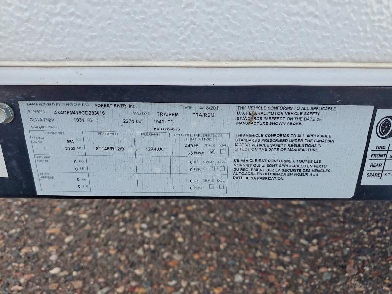 Продажа на аукционе авто 2012 Forest River Rockwood, vin: 4X4CFM418CD283616, номер лота: 59059806