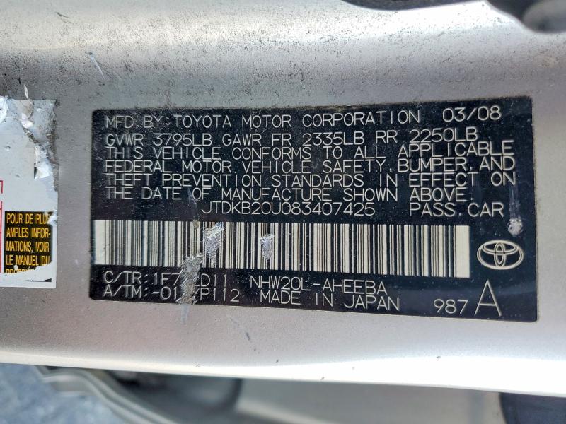 2008 Toyota Prius მანქანა იყიდება აუქციონზე, vin: JTDKB20U083407425, აუქციონის ნომერი: 61535396