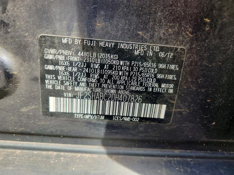 61207656 :رقم المزاد ، JF2SHABC2DH407826 vin ، 2013 Subaru Forester مزاد بيع