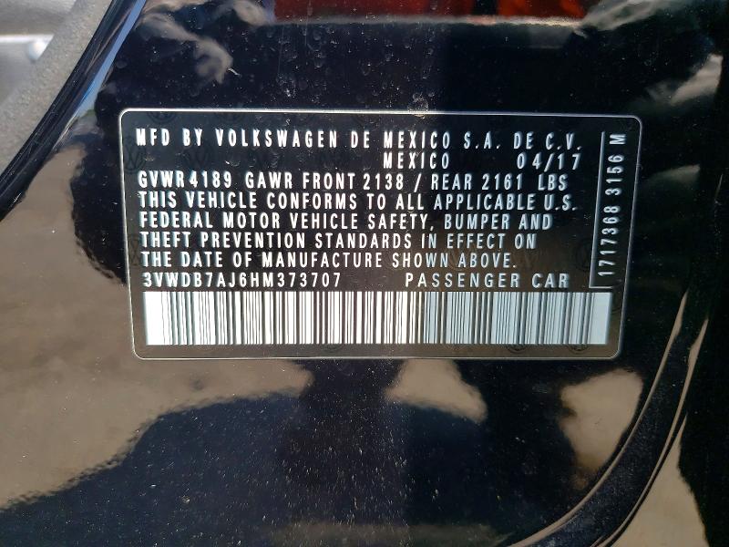 60989906 :رقم المزاد ، 3VWDB7AJ6HM373707 vin ، 2017 Volkswagen Jetta مزاد بيع