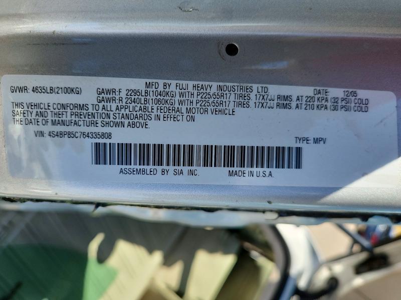Aukcja sprzedaży 2006 Subaru Legacy, vin: 4S4BP85C764335808, numer aukcji: 62893056