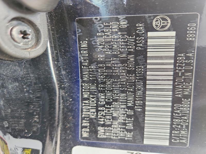 Продаж на аукціоні авто 2019 Toyota Camry, vin: 4T1B11HK3KU711393, номер лоту: 60749556