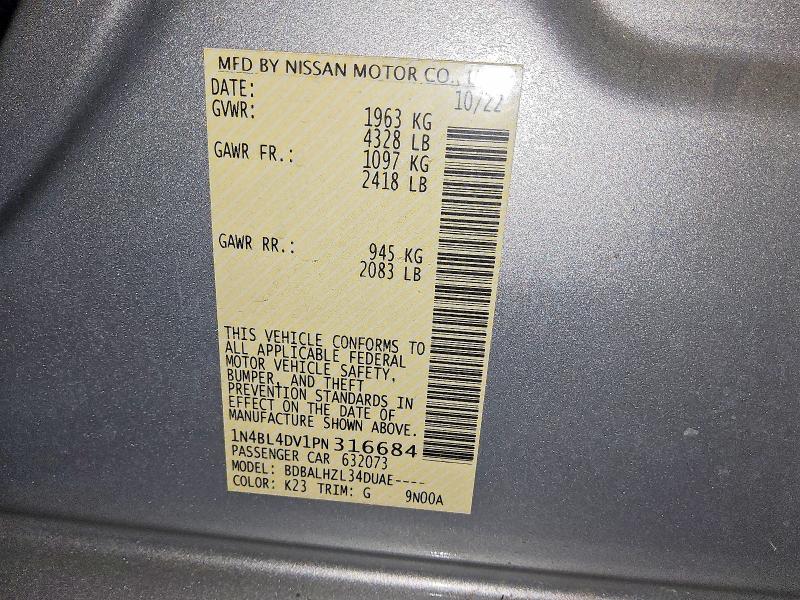2023 Nissan Altima მანქანა იყიდება აუქციონზე, vin: 1N4BL4DV1PN316684, აუქციონის ნომერი: 60552696