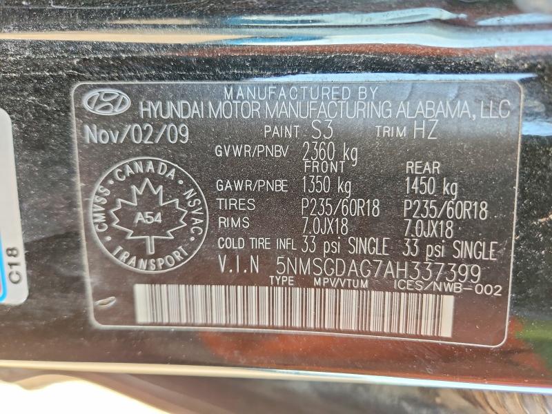 Продажа на аукционе авто 2010 Hyundai Santa Fe, vin: 5NMSGDAG7AH337399, номер лота: 61056376