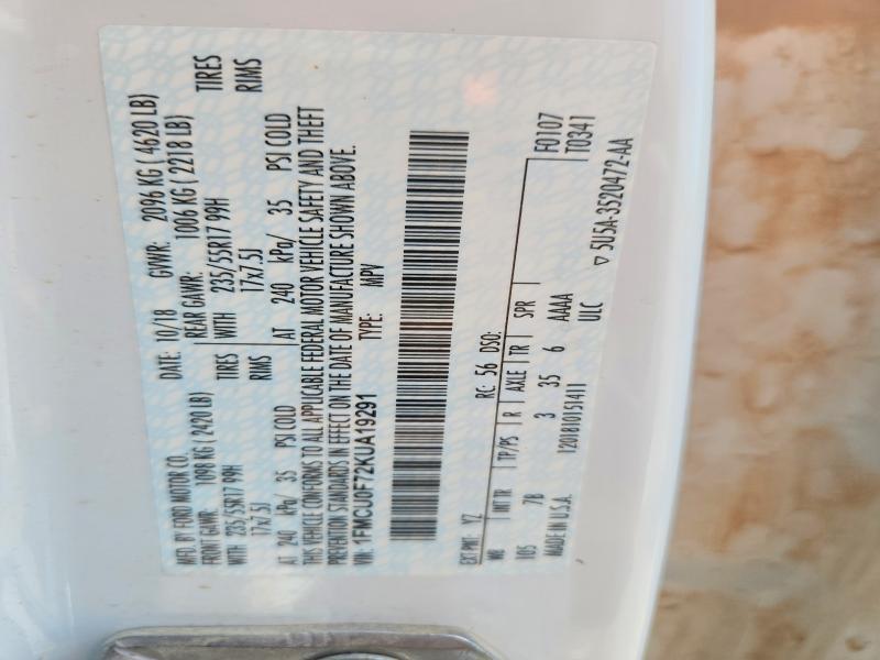 2019 Ford Escape მანქანა იყიდება აუქციონზე, vin: 1FMCU0F72KUA19291, აუქციონის ნომერი: 58203476