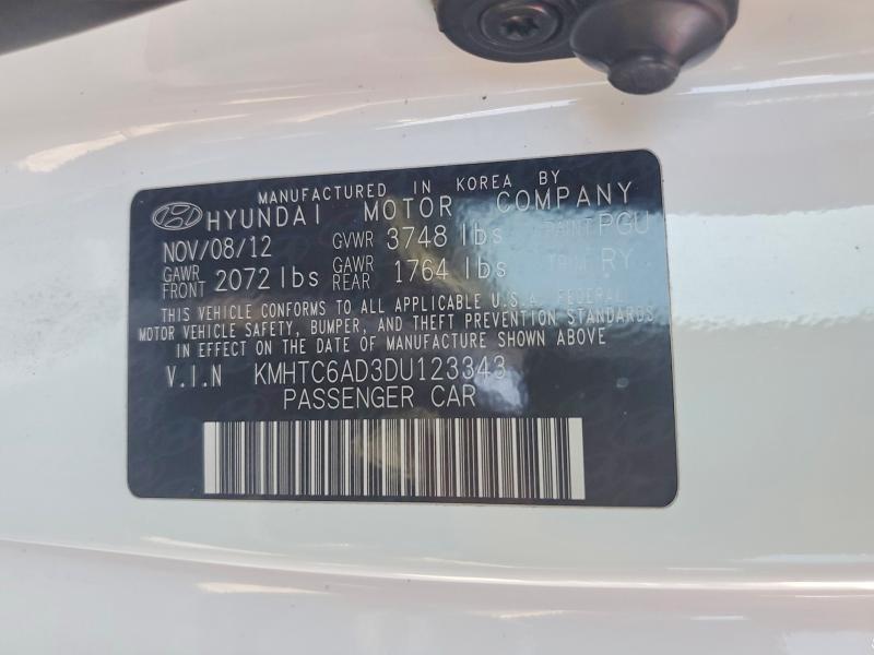 Aukcja sprzedaży 2013 Hyundai Veloster, vin: KMHTC6AD3DU123343, numer aukcji: 59826956
