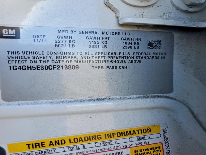 62446626 :رقم المزاد ، 1G4GH5E30CF213809 vin ، 2012 Buick Lacrosse مزاد بيع