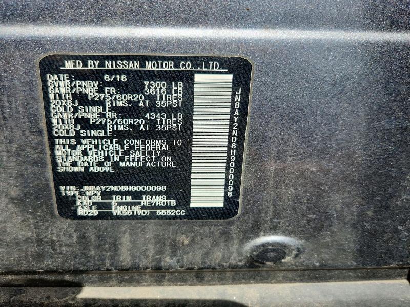 Продаж на аукціоні авто 2017 Nissan Armada, vin: JN8AY2ND8H9000098, номер лоту: 59590726