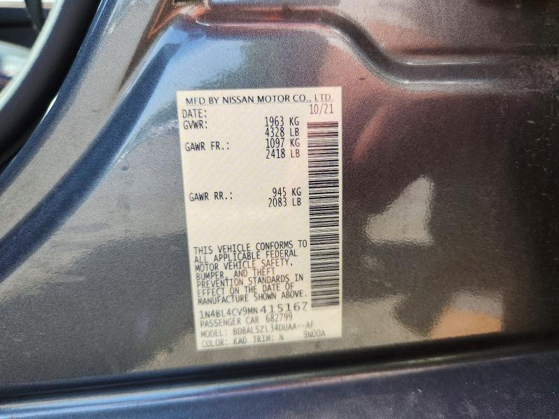 61717836 :رقم المزاد ، 1N4BL4CV9MN415167 vin ، 2021 Nissan Altima مزاد بيع