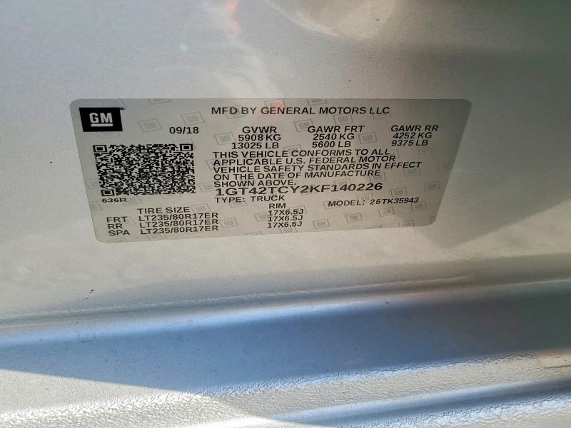 2019 Gmc Sierra მანქანა იყიდება აუქციონზე, vin: 1GT42TCY2KF140226, აუქციონის ნომერი: 58161456
