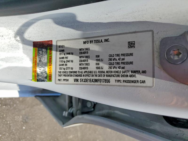 Aukcja sprzedaży 2021 Tesla Model 3, vin: 5YJ3E1EA3MF017856, numer aukcji: 62525436