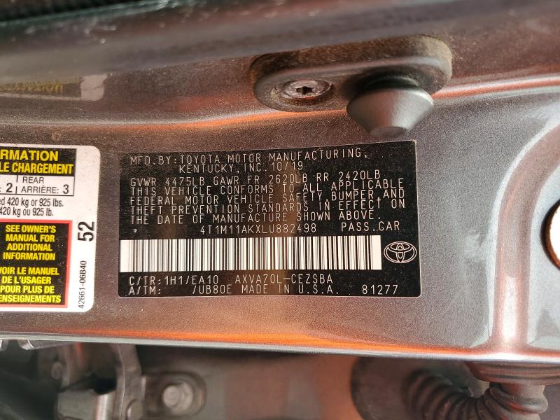 Aukcja sprzedaży 2020 Toyota Camry, vin: 4T1M11AKXLU882498, numer aukcji: 61949536