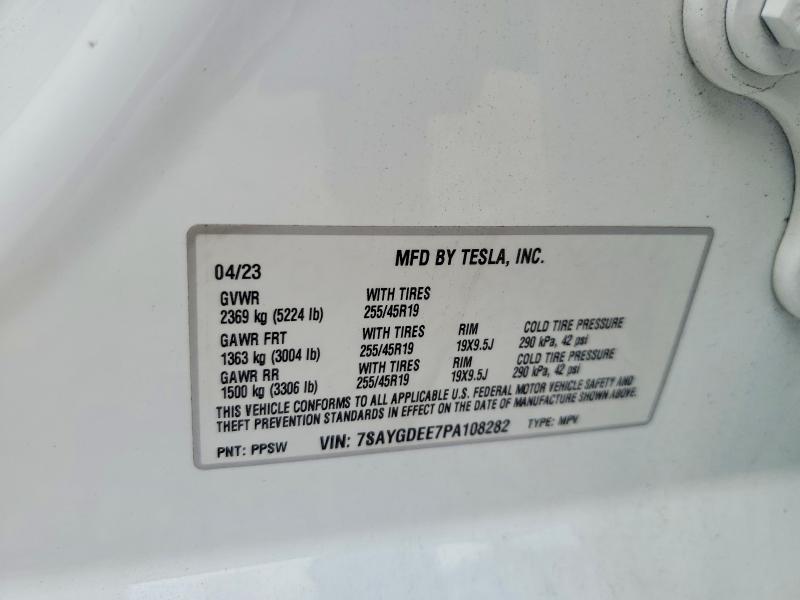 62296246 :رقم المزاد ، 7SAYGDEE7PA108282 vin ، 2023 Tesla Model Y مزاد بيع