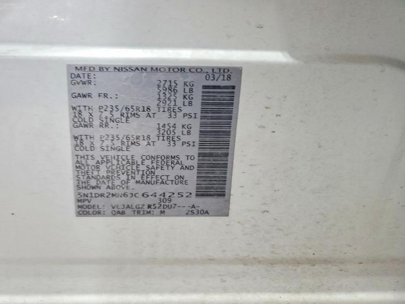 Продажа на аукционе авто 2018 Nissan Pathfinder, vin: 5N1DR2MN6JC644252, номер лота: 63116506