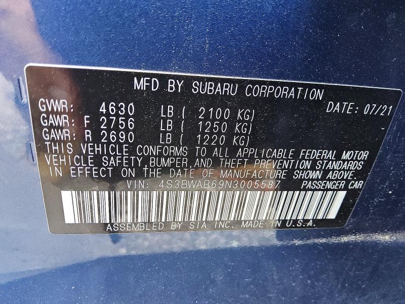 Продаж на аукціоні авто 2022 Subaru Legacy, vin: 4S3BWAB69N3005587, номер лоту: 61558586