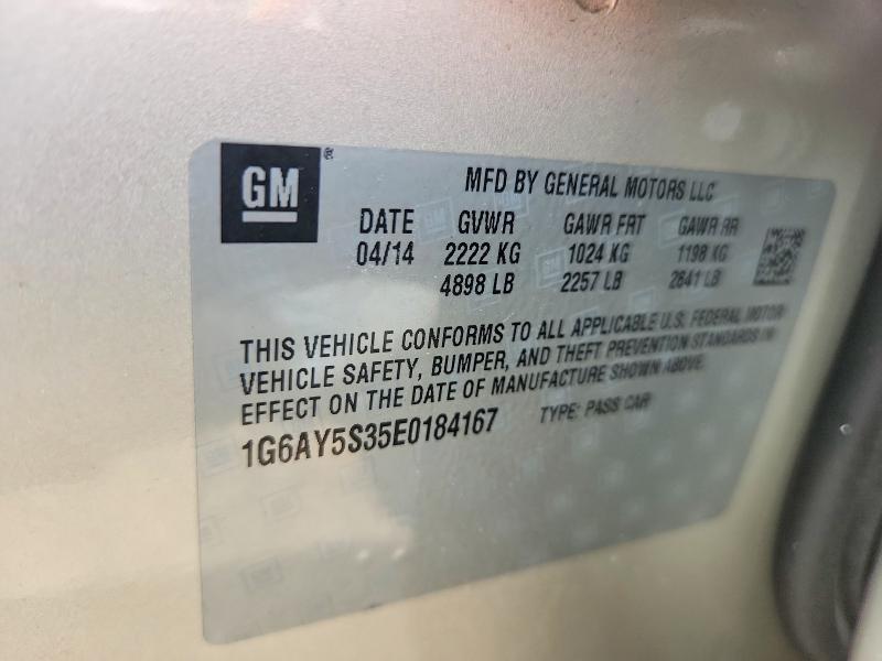60013206 :رقم المزاد ، 1G6AY5S35E0184167 vin ، 2014 Cadillac Cts مزاد بيع