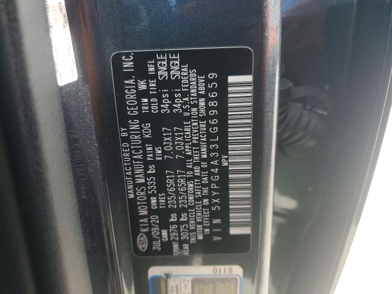59347446 :رقم المزاد ، 5XYPG4A33LG698659 vin ، 2020 Kia Sorento مزاد بيع