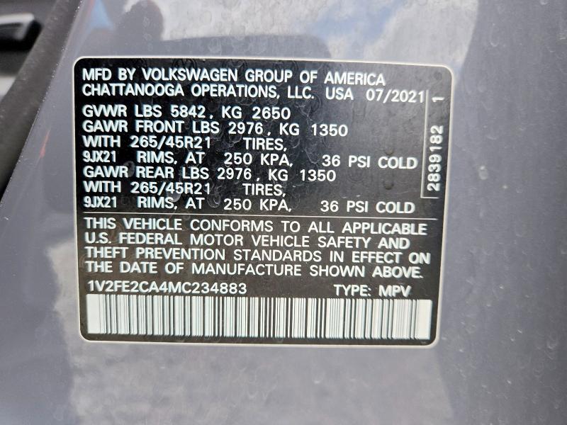 2021 Volkswagen Atlas Cross Sport მანქანა იყიდება აუქციონზე, vin: 1V2FE2CA4MC234883, აუქციონის ნომერი: 60361626