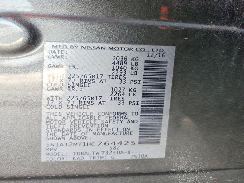 2017 Nissan Rogue მანქანა იყიდება აუქციონზე, vin: 5N1AT2MT1HC764425, აუქციონის ნომერი: 61089646
