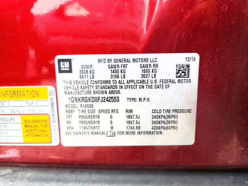 Продаж на аукціоні авто 2015 Chevrolet Traverse, vin: 1GNKRGKD8FJ242553, номер лоту: 60845716