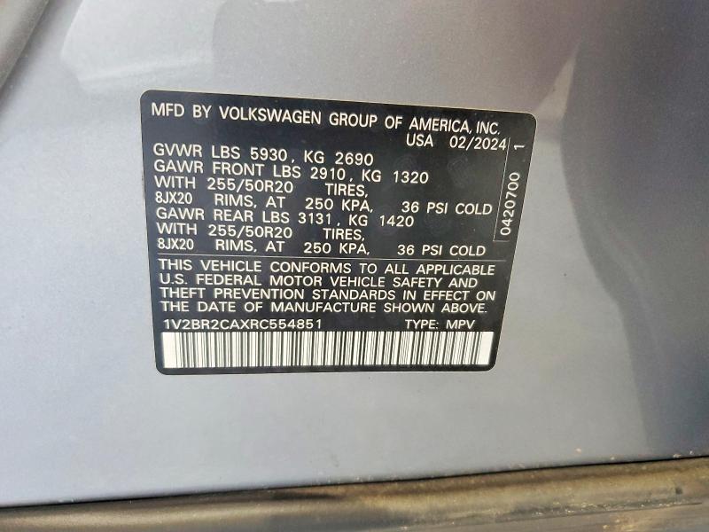 Aukcja sprzedaży 2024 Volkswagen Atlas, vin: 1V2BR2CAXRC554851, numer aukcji: 62860656