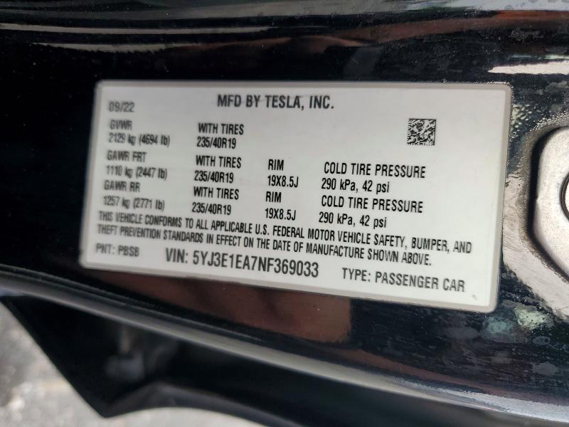 Aukcja sprzedaży 2022 Tesla Model 3, vin: 5YJ3E1EA7NF369033, numer aukcji: 85627245